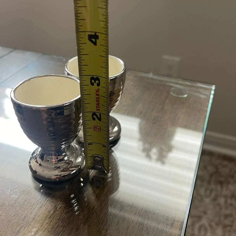Pair of Silver‎ Egg Cups Tabletop Breakfast Brunch Decor Serveware
